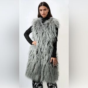 Staring at Stars Long Gray Faux Fur Vest